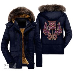 ScotsTee Shop Scottish Montgomery Modern Clan Scottish Thistle Tartan Faux Fur Hooded Parka Jacket