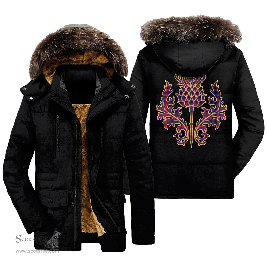 ScotsTee Shop Scottish Montgomery Modern Clan Scottish Thistle Tartan Faux Fur Hooded Parka Jacket