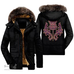 ScotsTee Shop Scottish Montgomery Modern Clan Scottish Thistle Tartan Faux Fur Hooded Parka Jacket