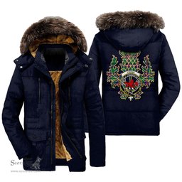 ScotsTee Shop Scottish Young Modern Clan Crest Scottish Thistle Tartan Faux Fur Hooded Parka Jacket