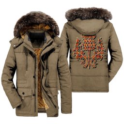 ScotsTee Shop Scottish Nicolson Ancient Clan Scottish Thistle Tartan Faux Fur Hooded Parka Jacket