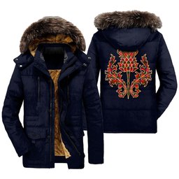 ScotsTee Shop Scottish Nicolson Modern Clan Scottish Thistle Tartan Faux Fur Hooded Parka Jacket