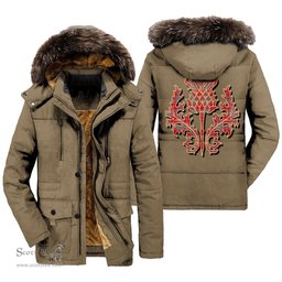 ScotsTee Shop Scottish Moubray Clan Scottish Thistle Tartan Faux Fur Hooded Parka Jacket