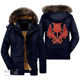 ScotsTee Shop Scottish Rose Modern Clan Scottish Thistle Tartan Faux Fur Hooded Parka Jacket
