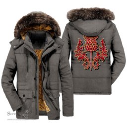 ScotsTee Shop Scottish Murray of Tulloch Modern Clan Scottish Thistle Tartan Faux Fur Hooded Parka Jacket