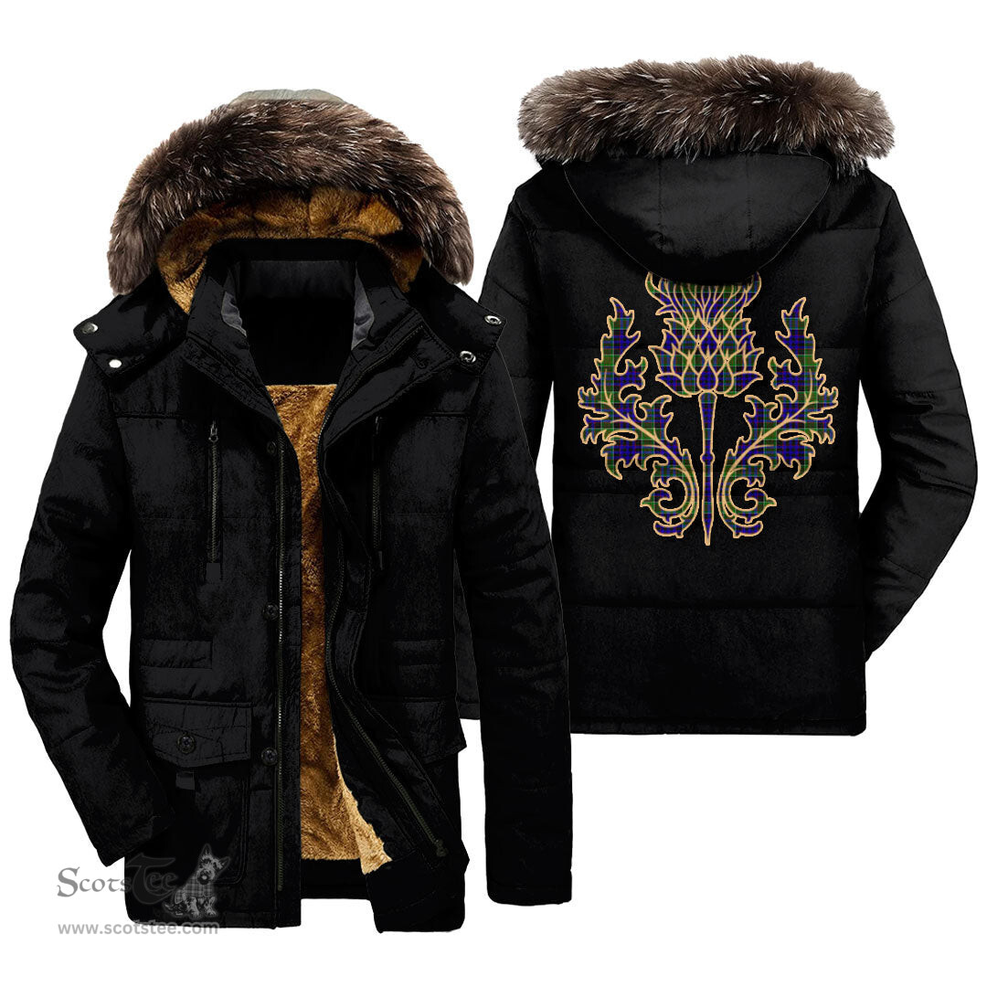 ScotsTee Shop Scottish Newman Clan Scottish Thistle Tartan Faux Fur Hooded Parka Jacket