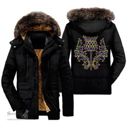 ScotsTee Shop Scottish Newman Clan Scottish Thistle Tartan Faux Fur Hooded Parka Jacket