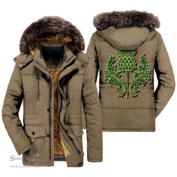 ScotsTee Shop Scottish Wexford County Clan Scottish Thistle Tartan Faux Fur Hooded Parka Jacket