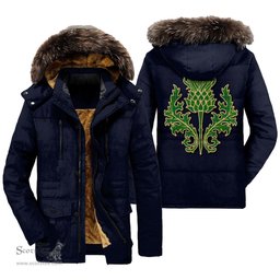 ScotsTee Shop Scottish Wexford County Clan Scottish Thistle Tartan Faux Fur Hooded Parka Jacket
