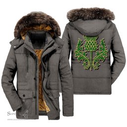 ScotsTee Shop Scottish Wexford County Clan Scottish Thistle Tartan Faux Fur Hooded Parka Jacket