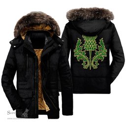 ScotsTee Shop Scottish Wexford County Clan Scottish Thistle Tartan Faux Fur Hooded Parka Jacket