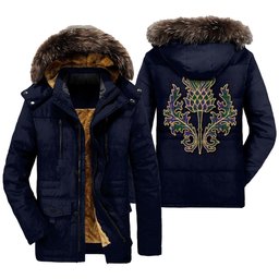 ScotsTee Shop Scottish Sinclair Hunting Modern Clan Scottish Thistle Tartan Faux Fur Hooded Parka Jacket
