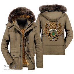 ScotsTee Shop Scottish Seton Hunting Modern Clan Crest Scottish Thistle Tartan Faux Fur Hooded Parka Jacket