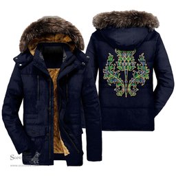 ScotsTee Shop Scottish Murray of Atholl Ancient Clan Scottish Thistle Tartan Faux Fur Hooded Parka Jacket