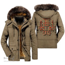 ScotsTee Shop Scottish Stewart Royal Modern Clan Scottish Thistle Tartan Faux Fur Hooded Parka Jacket
