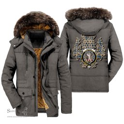 ScotsTee Shop Scottish Napier Modern Clan Crest Scottish Thistle Tartan Faux Fur Hooded Parka Jacket