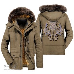 ScotsTee Shop Scottish Sir Walter Scott Clan Scottish Thistle Tartan Faux Fur Hooded Parka Jacket