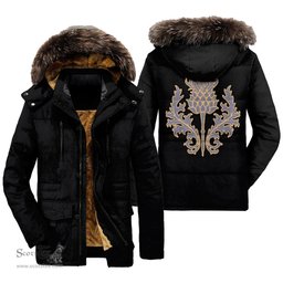 ScotsTee Shop Scottish Sir Walter Scott Clan Scottish Thistle Tartan Faux Fur Hooded Parka Jacket