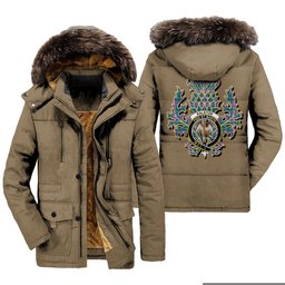 ScotsTee Shop Scottish Ralston Clan Crest Scottish Thistle Tartan Faux Fur Hooded Parka Jacket