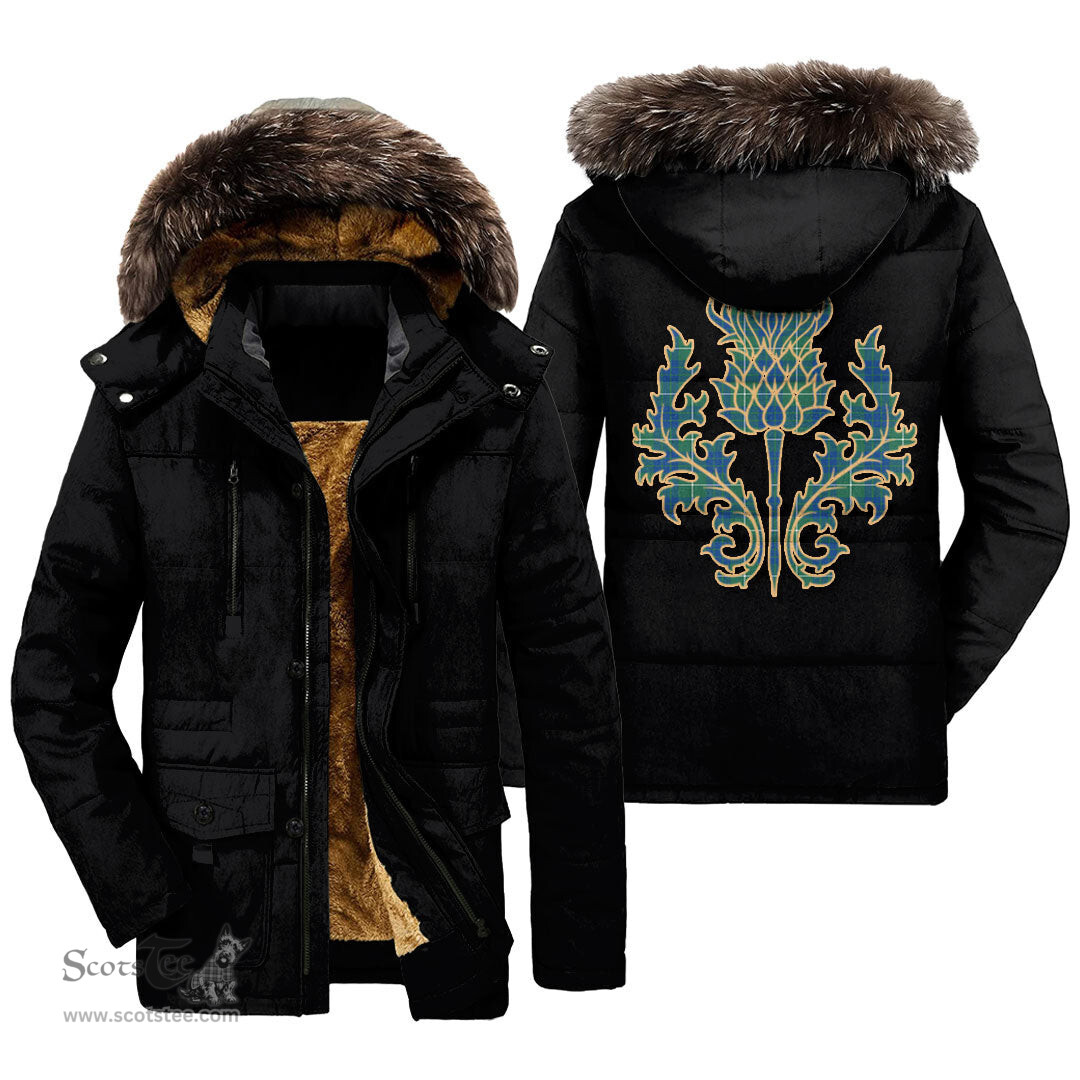ScotsTee Shop Scottish Hamilton Hunting Ancient Clan Scottish Thistle Tartan Faux Fur Hooded Parka Jacket