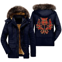 ScotsTee Shop Scottish Wallace Weathered Clan Scottish Thistle Tartan Faux Fur Hooded Parka Jacket