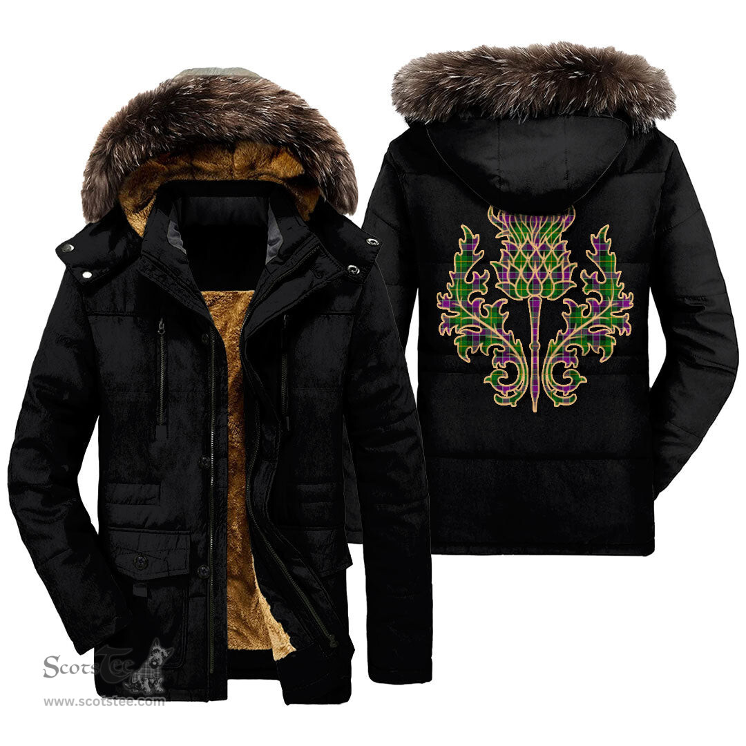 ScotsTee Shop Scottish Selkirk Clan Scottish Thistle Tartan Faux Fur Hooded Parka Jacket