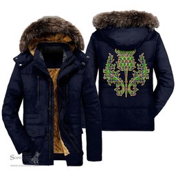 ScotsTee Shop Scottish New Mexico Clan Scottish Thistle Tartan Faux Fur Hooded Parka Jacket