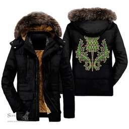 ScotsTee Shop Scottish New Mexico Clan Scottish Thistle Tartan Faux Fur Hooded Parka Jacket