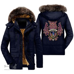ScotsTee Shop Scottish Montgomery Modern Clan Crest Scottish Thistle Tartan Faux Fur Hooded Parka Jacket