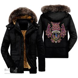 ScotsTee Shop Scottish Montgomery Modern Clan Crest Scottish Thistle Tartan Faux Fur Hooded Parka Jacket