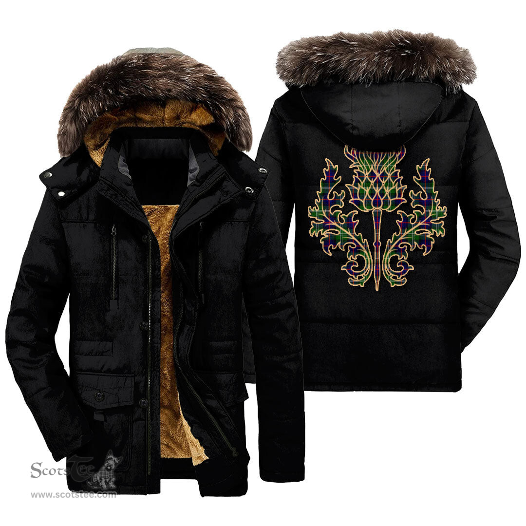 ScotsTee Shop Scottish Sutherland Modern Clan Scottish Thistle Tartan Faux Fur Hooded Parka Jacket