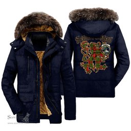 ScotsTee Shop Scottish Burnett Ancient Clan Crest Scottish Legend Lion Tartan Faux Fur Hooded Parka Jacket