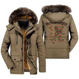 ScotsTee Shop Scottish Bruce Ancient Clan Scottish Legend Lion Tartan Faux Fur Hooded Parka Jacket