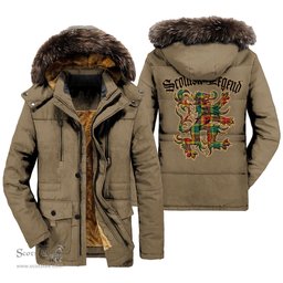 ScotsTee Shop Scottish Buchanan Old Sett Clan Scottish Legend Lion Tartan Faux Fur Hooded Parka Jacket