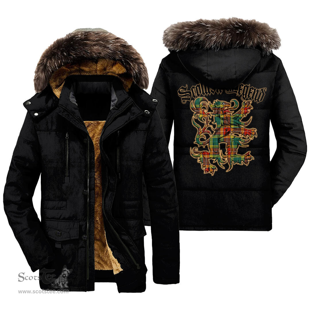 ScotsTee Shop Scottish Buchanan Old Sett Clan Scottish Legend Lion Tartan Faux Fur Hooded Parka Jacket