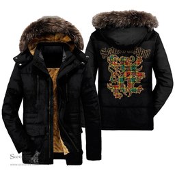 ScotsTee Shop Scottish Buchanan Old Sett Clan Scottish Legend Lion Tartan Faux Fur Hooded Parka Jacket