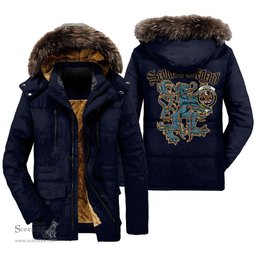 ScotsTee Shop Scottish Agnew Ancient Clan Crest Scottish Legend Lion Tartan Faux Fur Hooded Parka Jacket