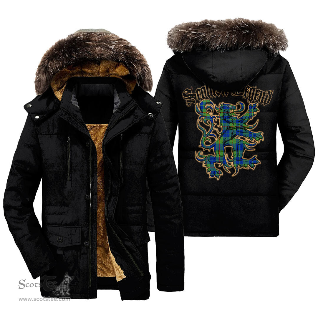 ScotsTee Shop Scottish Barclay Hunting Ancient Clan Scottish Legend Lion Tartan Faux Fur Hooded Parka Jacket