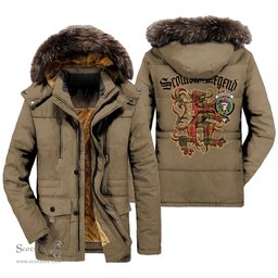 ScotsTee Shop Scottish Buchanan Old Set Weathered Clan Crest Scottish Legend Lion Tartan Faux Fur Hooded Parka Jacket