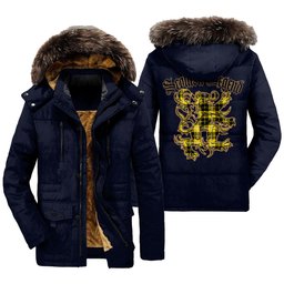 ScotsTee Shop Scottish Barclay Dress Modern Clan Scottish Legend Lion Tartan Faux Fur Hooded Parka Jacket