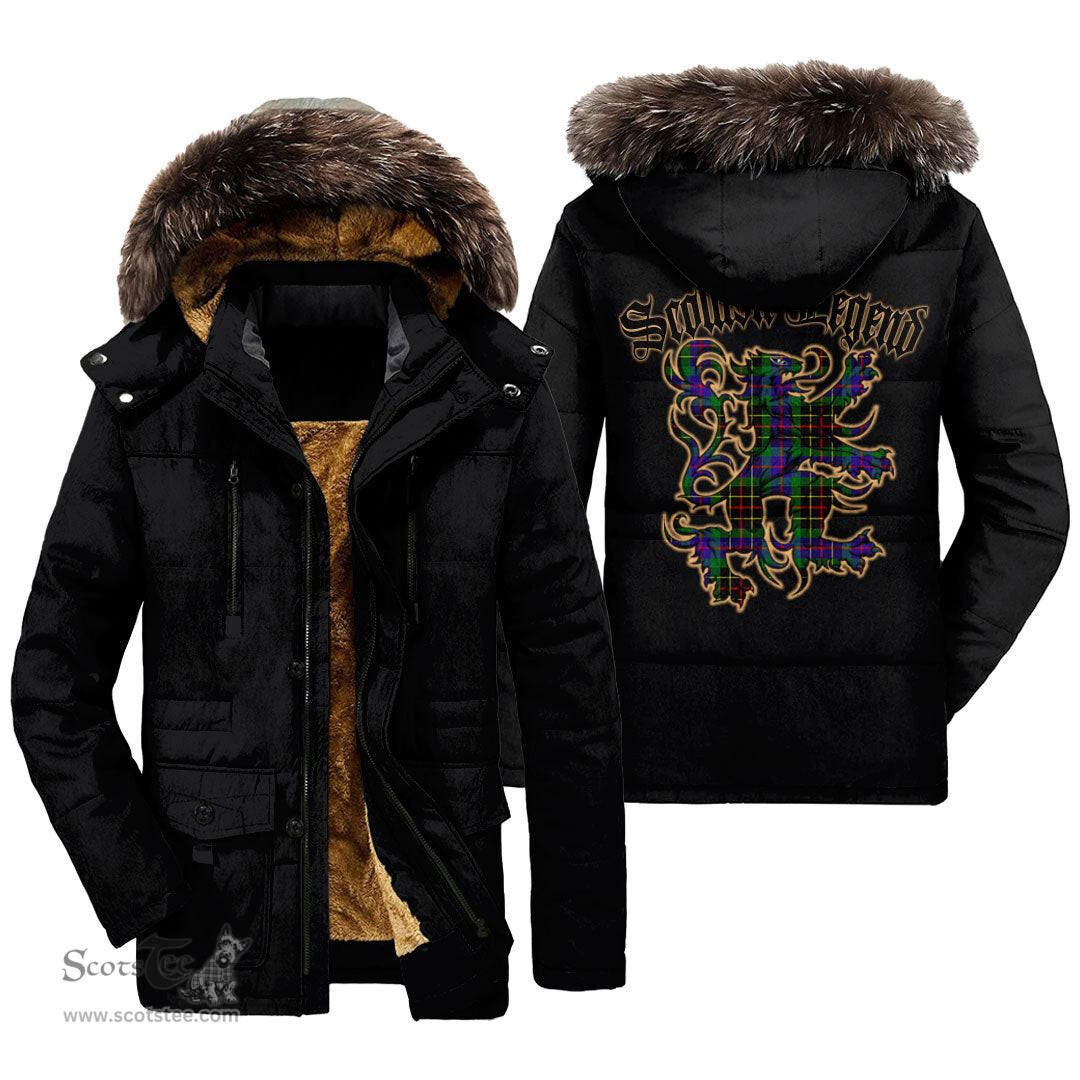 ScotsTee Shop Scottish Brodie Hunting Modern Clan Scottish Legend Lion Tartan Faux Fur Hooded Parka Jacket