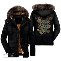 ScotsTee Shop Scottish Balfour Blue Clan Scottish Legend Lion Tartan Faux Fur Hooded Parka Jacket