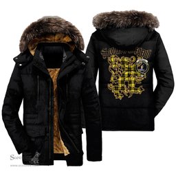 ScotsTee Shop Scottish Barclay Dress Modern Clan Crest Scottish Legend Lion Tartan Faux Fur Hooded Parka Jacket