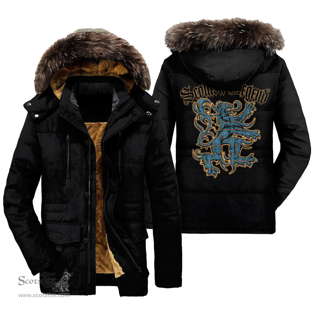 ScotsTee Shop Scottish Agnew Ancient Clan Scottish Legend Lion Tartan Faux Fur Hooded Parka Jacket