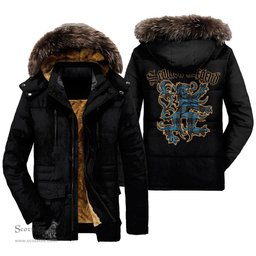 ScotsTee Shop Scottish Angus Ancient Clan Scottish Legend Lion Tartan Faux Fur Hooded Parka Jacket