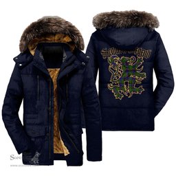 ScotsTee Shop Scottish Adam Clan Scottish Legend Lion Tartan Faux Fur Hooded Parka Jacket