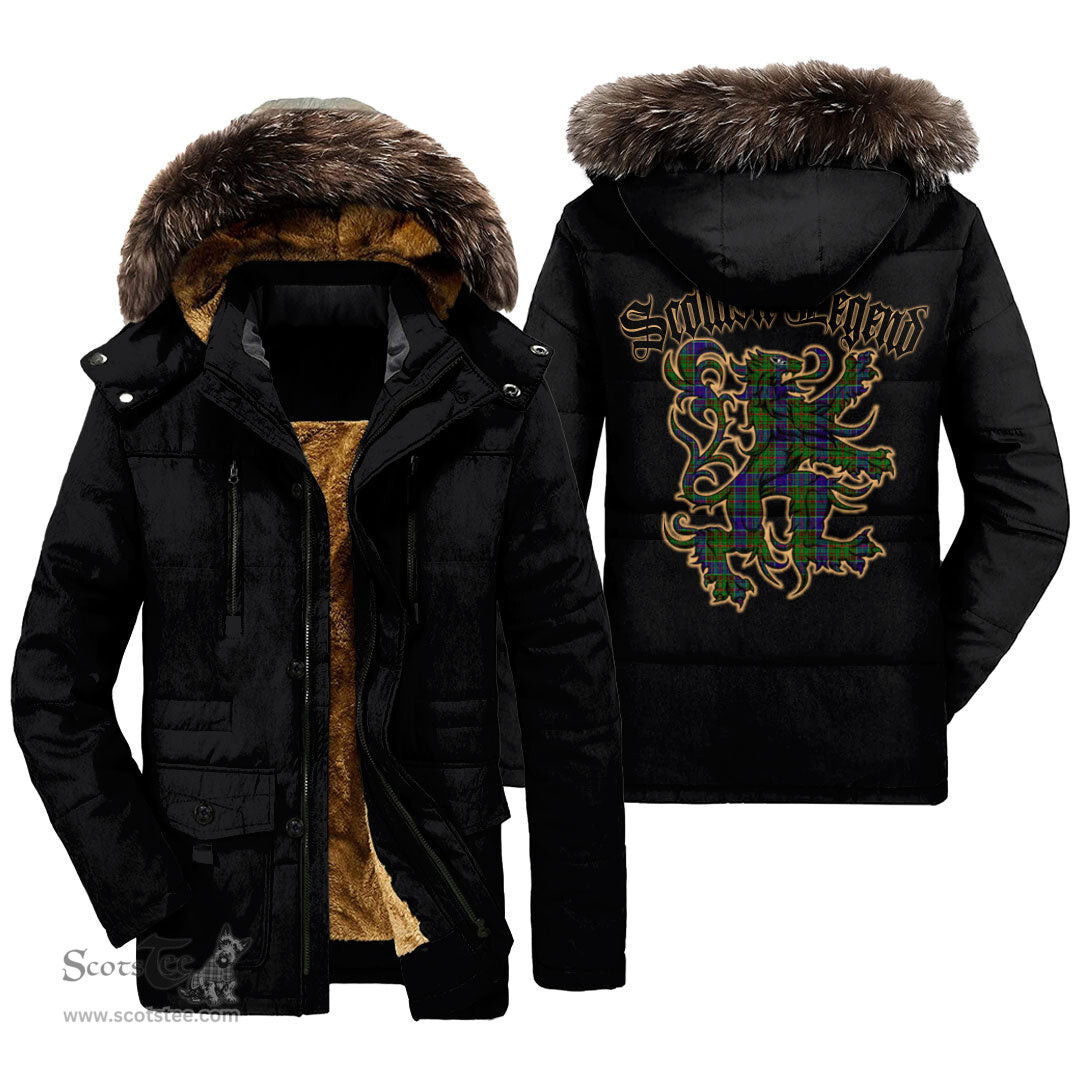 ScotsTee Shop Scottish Adam Clan Scottish Legend Lion Tartan Faux Fur Hooded Parka Jacket