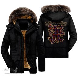 ScotsTee Shop Scottish Brown Modern Clan Scottish Legend Lion Tartan Faux Fur Hooded Parka Jacket
