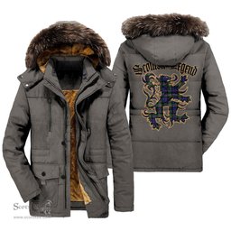 ScotsTee Shop Scottish Baird Modern Clan Scottish Legend Lion Tartan Faux Fur Hooded Parka Jacket