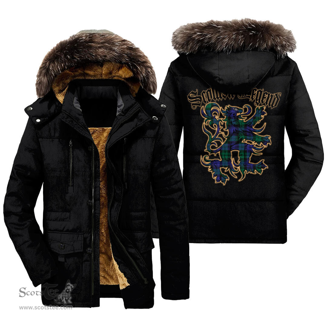 ScotsTee Shop Scottish Blackwatch Modern Clan Scottish Legend Lion Tartan Faux Fur Hooded Parka Jacket